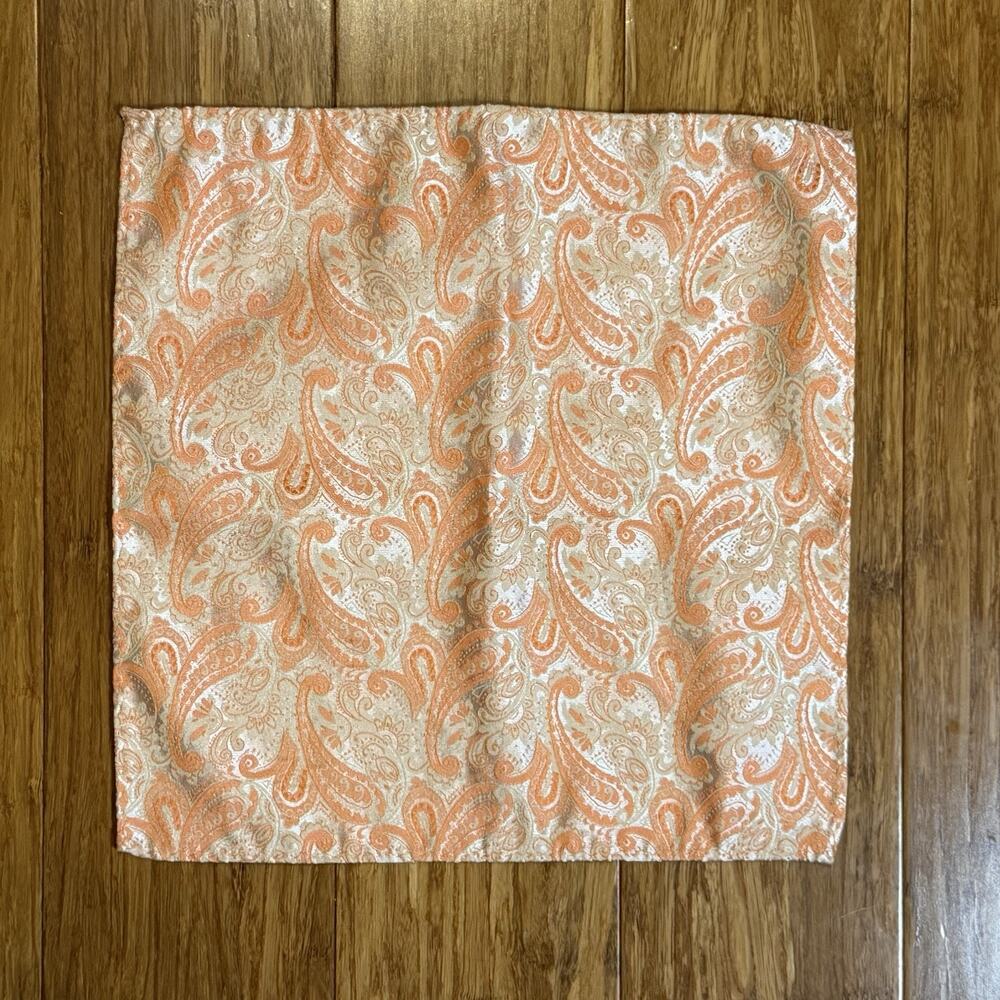 Brand Q Men's micro fiber Pocket Square Hankie Only paisley Salmon Orange Formal